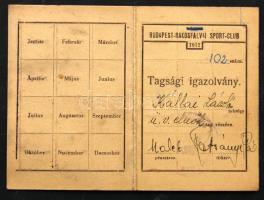 1913 Budapest Rákosfaklvai Sport Club tagsági igazolvány