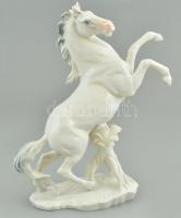 Ens porcelán vágtató lovak nagy méretű szobor. Fehér mázas, jelzett. m: 24cm