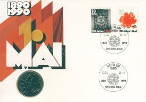 NDK 1990. 10M "100 éves a Munka napja" érmés, bélyeges borítékon T:2