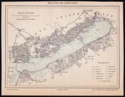 cca 1895 Balaton és környéke térkép, 1:385.000, Bp., Pallas, körbevágott, 15x19 cm