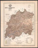 cca 1893 Vegyes vármegye térkép tétel, 6 db: Bars, Bács-Bodrog, Baranya, Árva, Alsó-Fehér, Abauj-Tor...