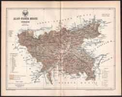 cca 1893 Vegyes vármegye térkép tétel, 6 db: Bars, Bács-Bodrog, Baranya, Árva, Alsó-Fehér, Abauj-Tor...