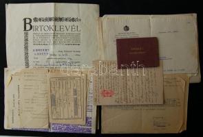 cca 1920-1950 30 db vegyes okmány, irat, benne biztosítási iratok, birtoklevél