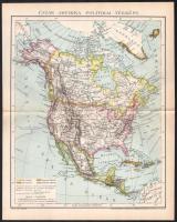 cca 1895 Észak-Amerika politikai térképe, és hegy- és vízrendszere, 1:35.000.000, Bp., Pallas, 30x24 cm