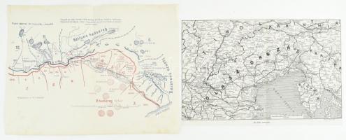 Az olasz hadszíntér 2 db térképe, I. világháborús hadállásokat ábrázoló térképek, 30x40 cm és 25x37 cm