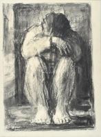 Ék Sándor (1902-1975): József Attila, Elégia. Litográfia, papír, jelzett a litográfián, paszpartuban, 22×15,5 cm