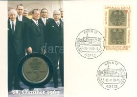 NDK 1969. 5M "20 éves az NDK" érmés, bélyeges borítékon T:2