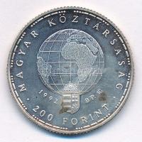 1992. 200Ft Ag "Veszélyeztetett állatvilág - Gólya" kapszulában T:1 (eredetileg PP) patina...