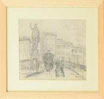 Gallé Tibor (1896-1944): Firenzei részlet. Szén, papír, jelzett, üvegezett fa keretben, 21,5×27 cm