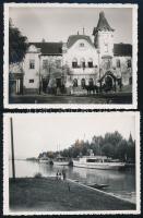 1934 Siófok, községháza, hajók a kikötőben, 2 db fotó, egyik felületén törésnyom, 8,5×11 cm