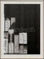 Schmal Károly (1942-): Csomagok. Computer print, papír, jelzett, paszpartuban. 17×12 cm
