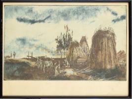 Görög Rezső (1930- ): Tópart. Színezett rézkarc, papír, jelzett, kis gyűrődéssel 23x38 cm
