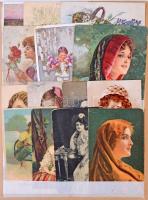 16 db RÉGI hölgy motívum képeslap kartonlapon / 16 pre-1945 lady motive postcards on cardboard