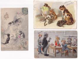 17 db RÉGI állatos motívum képeslap vegyes minőségben: kutyák és macskák, litho és Thiele is / 17 pre-1945 animal postcards in mixed quality: dogs and cats, lithos and Thiele signed too