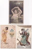 23 db RÉGI hölgy motívum képeslap: lithok és grafikák is / 23 pre-1945 lady motive postcards: art, graphic and lithos too