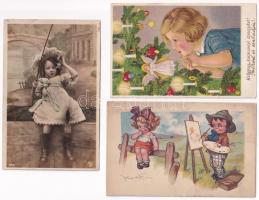 15 db RÉGI motívum képeslap vegyes minőségben: gyerekek, sok litho, Castelli és Ebner is / 15 pre-1945 motive postcards in mixed quality: children, many litho, Castelli, Ebner