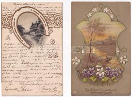 11 db RÉGI motívum képeslap vegyes minőségben: dombornyomott és litho üdvözlő / 11 pre-1945 motive p...