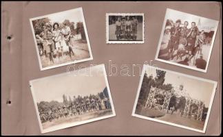 1933 Gödöllő, Jamboree, 16 db albumlapra ragasztott fotó, 3,5×4,5 és 6×8 cm közötti méretekben
