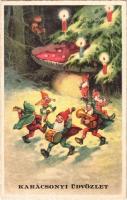 Karácsonyi üdvözlet törpe zenekarral / Christmas greeting with dwarf music band. Pittius litho