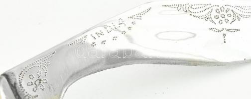 Indiai kukri, megviselt tokban, díszes markolattal h: 25 cm