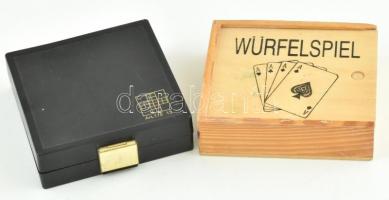 Solitaire peri játék, műanyag. 10x10 és 1 pakli francia kártya 6 db dobókockával