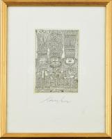 Kass János (1927-2010): Háromkirályok. Rézkarc, papír, jelzett, üvegezett fa keretben. 14,5x9,5 cm