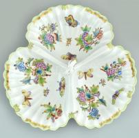 Herendi Viktória mintás hármas kínálótál, szív alakú fogóval. Kézzel festett porcelán, erősen kopott...