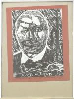 Sarkady J. Antal (?-): Wass Albert emléklap. Xilogravűr, papír, jelzett, hátoldalán a művész autográf feliratával, üvegezett keretben. 29x20 cm