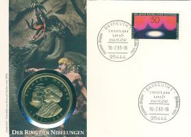 NSZK 1993. "Richard Wagner-hajó motívum" ffém emlékérem érmés, bélyeges borítékon T:PP