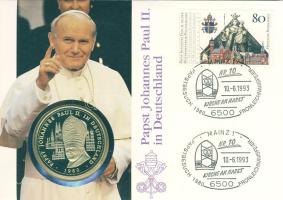 NSZK 1993. "II.János Pál pápa" ffém emlékérem érmés, bélyeges borítékon T:PP