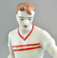 Hollóházi Honvéd labdarúgó, kézzel festett, jelzett, kisebb mázhibával, kopásnyomokkal, m: 27 cm