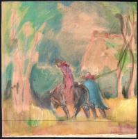 András Tibor (1921-2000): Don Quijote, 1945. Akvarell, ceruza, papír, jelzett. 22,5x23 cm