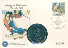 NSZK 1992. "Olimpia-Albertville" ffém emlékérem érmés, bélyeges borítékon T:BU