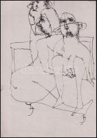 Lóránt János Demeter (1938-): Jelenet. Tus, papír, jelzett, 29,5×20,5 cm