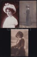 cca 1910 Kalapos hölgyek, 3 db fotó, 13×8 cm