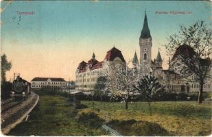 1912 Temesvár, Timisoara; Piarista Főgimnázium, gőzmozdony, vasút / grammar school, locomotive, train (Rb)