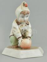Zsolnay porcelán Labdás Öcsi, kézzel festett, jelzett, apró kopásnyomokkal, m:13 cm (tervező:Sinkó András) 1930körül