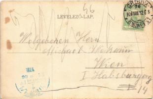 1906 Zsombolya, Hatzfeld, Jimbolia; Fő tér. Montázs hölgyekkel és urakkal / main square. Montage wit...