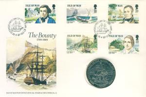 Man-sziget 1986. 1C "Bounty hajó" érmés, bélyeges borítékon T:1