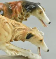 Ens vadászó agarak, kézzel festett, jelzett, hibátlan, h:29 cm, m:14 cm