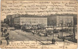 1906 Fiume, Rijeka; Via del Molo, industrial railway, port, ships (EK)