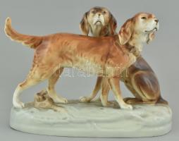 Porcelán kutyapár, kézzel festett, jelzés nélkül, hibátlan, 30x20 cm