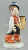 Herendi porcelán harmonikázó fiú, kézzel festett, jelzett, hibátlan, m: 20 cm
