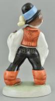 Herendi porcelán harmonikázó fiú, kézzel festett, jelzett, hibátlan, m: 20 cm