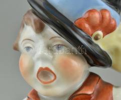Herendi porcelán harmonikázó fiú, kézzel festett, jelzett, hibátlan, m: 20 cm