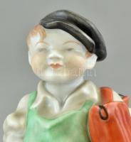 Herendi csizmás fiú, kézzel festett, jelzett, hibátlan, m: 18 cm