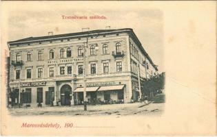 Marosvásárhely, Targu Mures; Transilvania szálloda és kávéház, Izmael Ferenc üzlete. Holbach Ede kiadása / hotel and café, shop