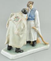 Herendi búcsúzkodó pásztorok, kézzel festett porcelán, jelzett, hibátlan, m:21 cm