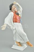 Herendi táncoló juhász, kézzel festett, jelzett, hibátlan, m: 29,5 cm