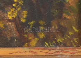 Herman Lipót (1884-1972): Fürdőzők. Olaj, karton, jelzett, sérült. Fa keretben, 13×32,5 cm